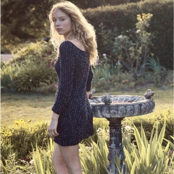 DOEN Dress Womens Large Navy Blue Solandis Knitted Beaded Mini Short NWT - Picture 2 of 16